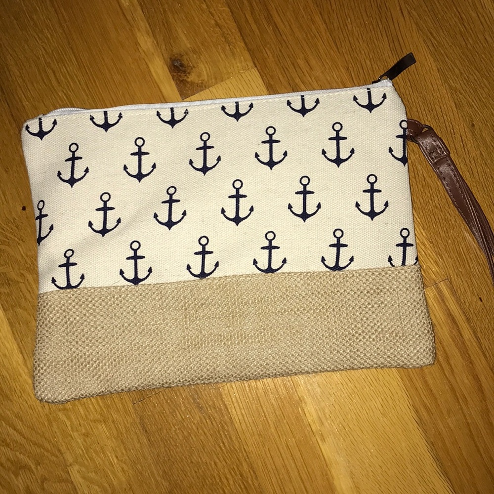 Anchor canvas and burlap oversized wristlet